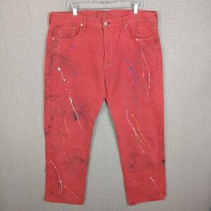 Vintage Levis 569 Paint Splatter Denim Jeans Mens 38x34 Red Loose Straight Fit
